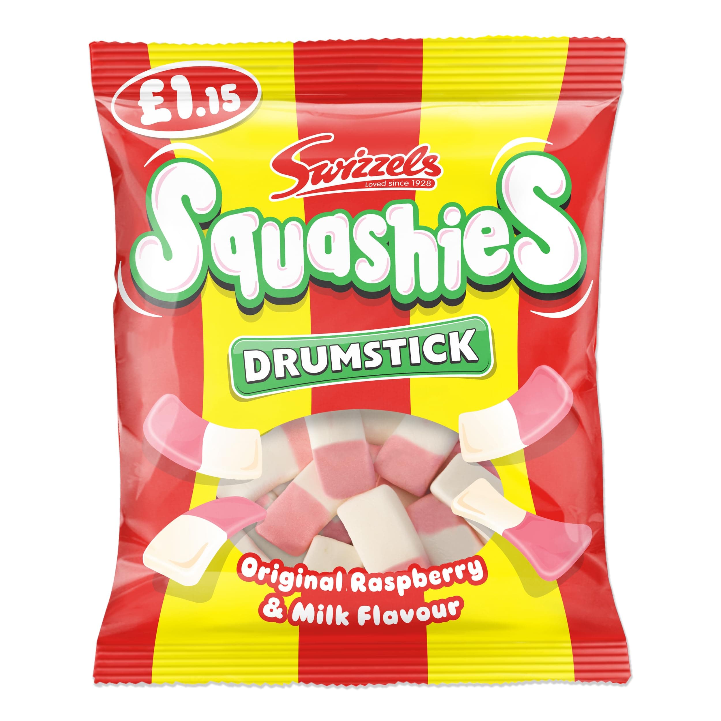 Swizzels Drumstick Squashies Original Sweets - Raspberry and Milk Flavour Foam Gum Sweets (Price Marked) Single Pack 120g