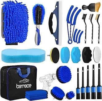 Bemece 24 PCS Car Cleaning Kit, Car Detailing Kit for Cleaning Wheels, Interior, Exterior, Leather, Dashboard, Vents (Blue)