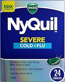 Vicks NyQuil Severe Cold, Flu, & Congestion Medicine, 24 Liquicaps, Maximum Strength, 24Count
