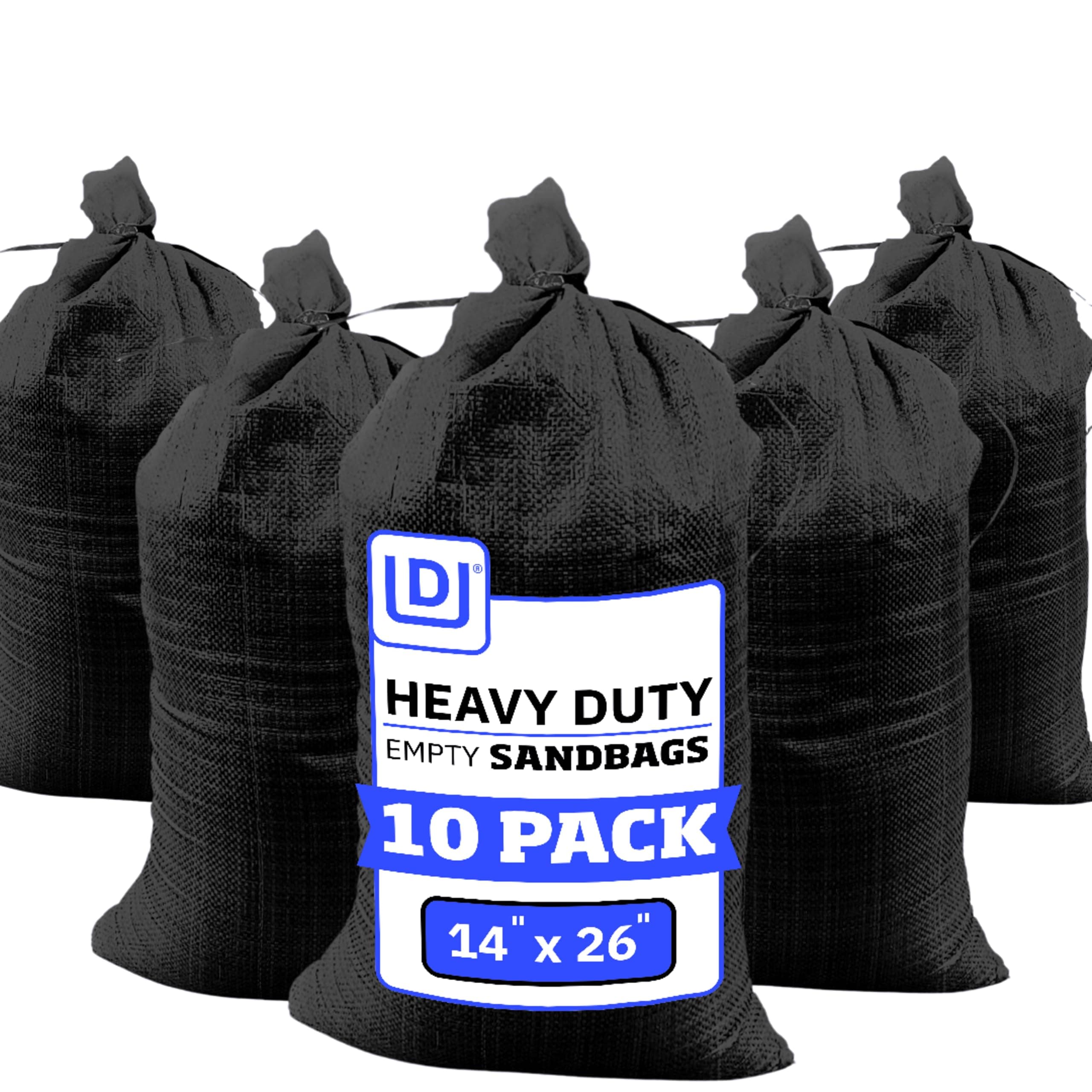 DURASACK Heavy Duty Sand Bags with Tie Strings Empty Woven Polypropylene Sand-Bags for Flood Control with 1600 Hours of UV Protection, 50 lbs Capacity, 14x26 inches, Black, Pack of 10