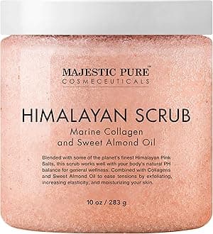 Himalayan Pink Salt Body Scrub with Collagen and Sweet Almond Oil | Exfoliating Scrub for Skin Care, Stretch Marks, Acne, Cellulite | 10 oz