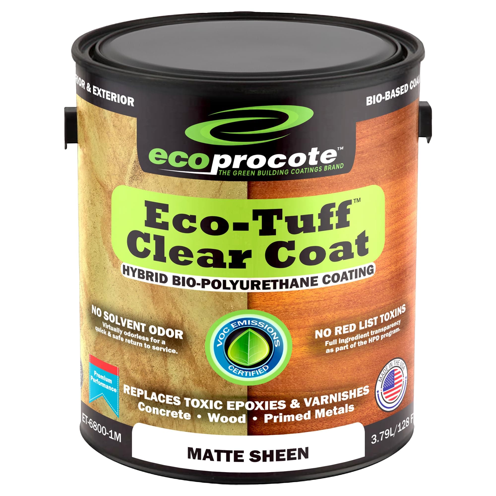 Eco-Tuff Finish Polyurethane Clear Coat — UV Resistant & Non-Toxic Wood Sealer — Clear Protective Water Based Sealant for Concrete Surface, Wood Floor, Cabinet, Countertop,Furniture — 1 Gallon — Matte