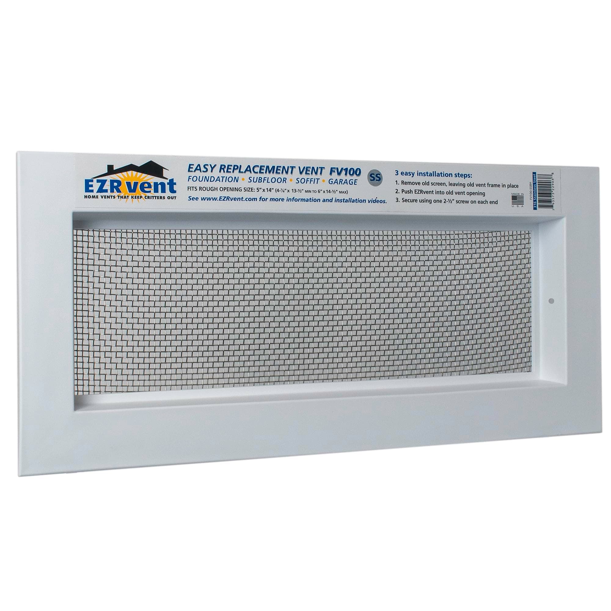 EZRvent 5x14 Foundation and Garage Vent- Stainless (FV100-SS8H)