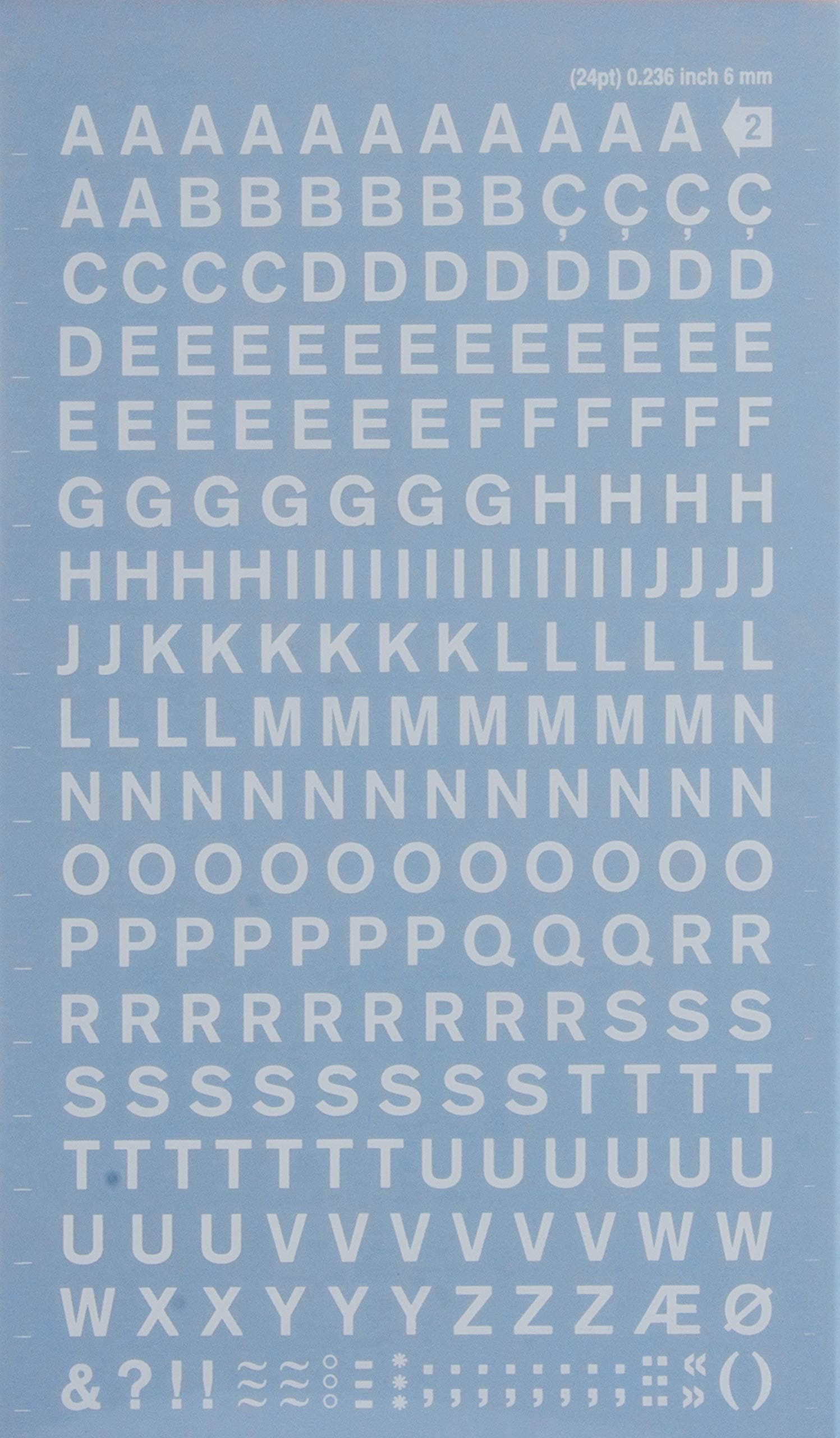 APLI White Letters Transfers - 6 mm - 1 Sheet