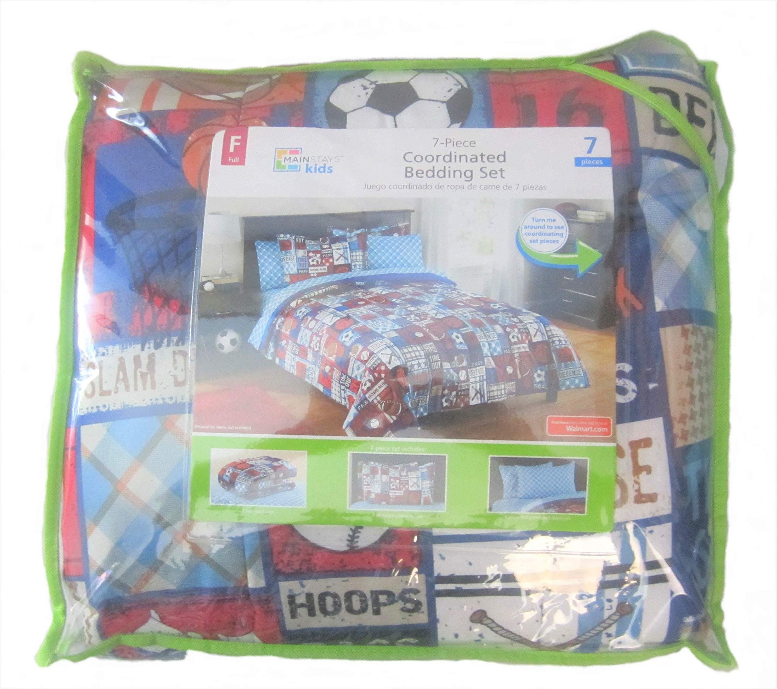 Mainstays Kids 7-Piece Coordinated Full Size Bedding Set - Sports