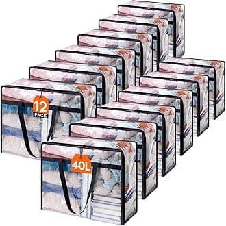 Lifewit 12 Pack Clear Clothes Storage Bags, 40L Plastic Blanket Storage Bag, Vinyl Foldable Moving Bags with Zipper, Closet Organizers and Storage Containers for Bedding, Duvet, Comforter