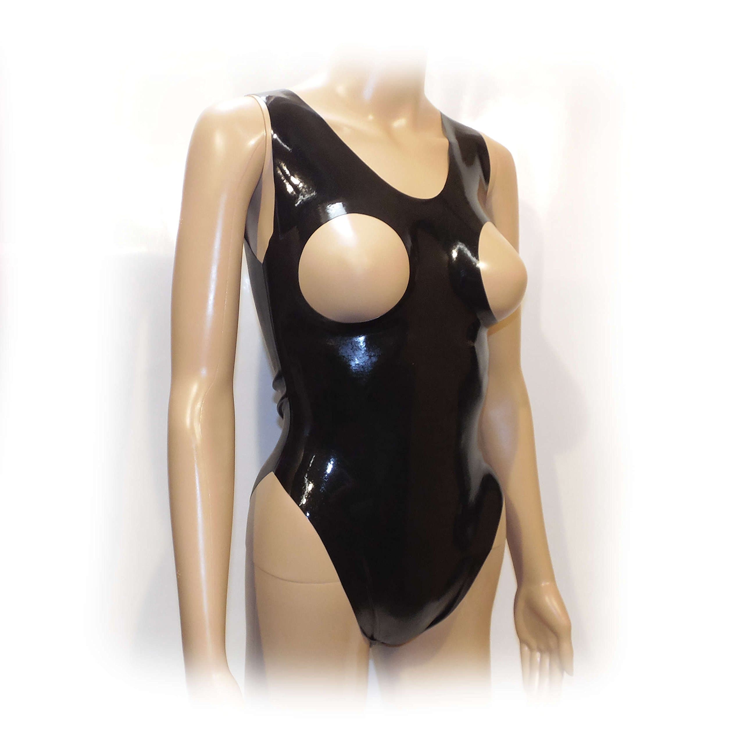 Latex Female Open Crotch G-String Bodysuit Extra Hot – 0.3 mm Thick Material Black Size: L