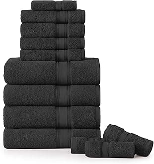 LANE LINEN 12 Pack Premium Towels for Bathroom – 100% Cotton Bath Towel Sets, Zero Twist, 4 Bath, 4 Hand Towel & 4 Wash Cloths, Highly Absorbent, Remains Soft After Wash, Hotel & Spa Quality – Black