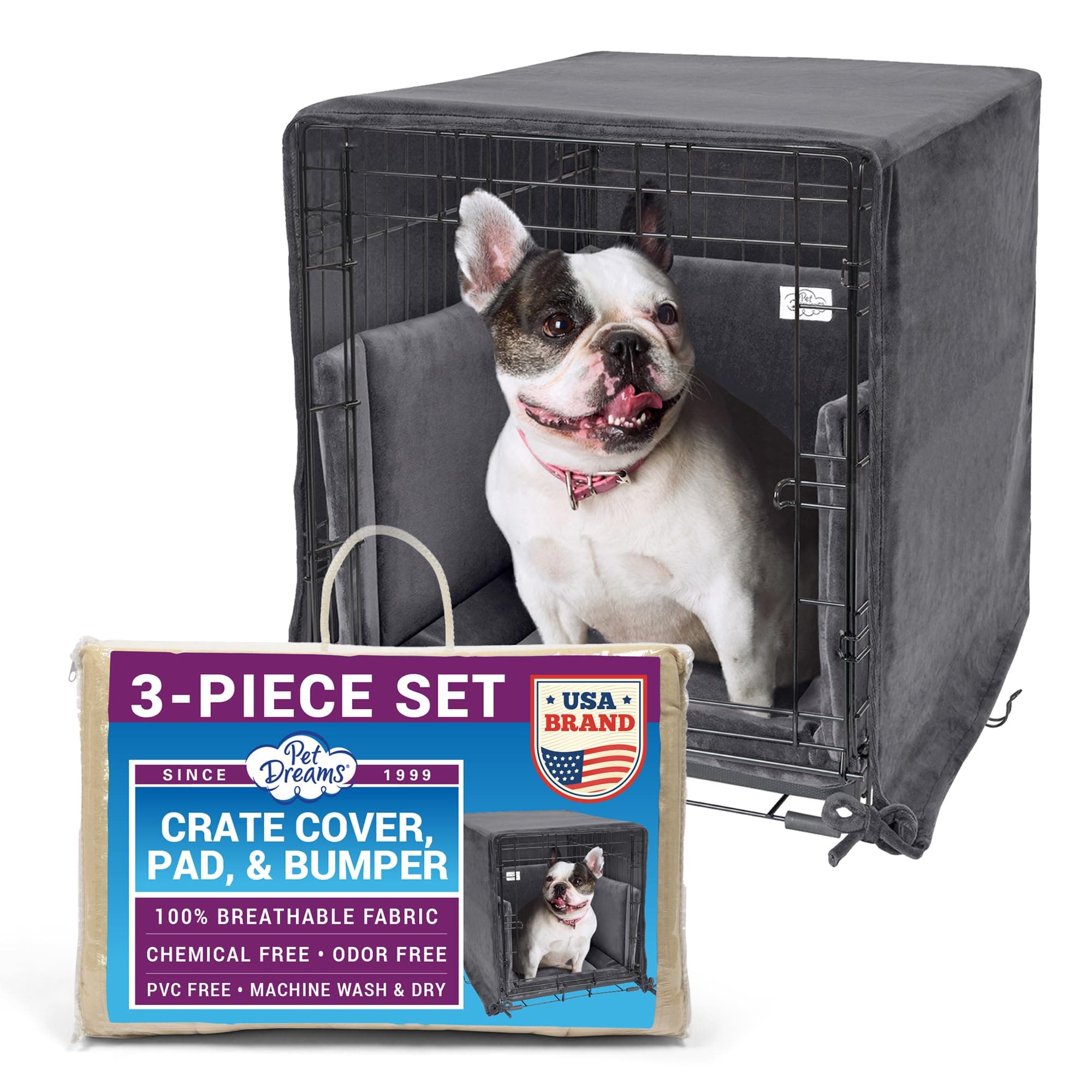 Pet Dreams Complete 3 Piece Crate Bedding Set! The Original Crate Cover, Crate Pad and Crate Bumper fits icrate 24,30,36,42 inch Fits Midwest Crate
