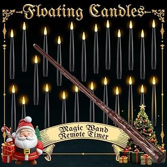 NURADA Floating Candles with Wand Remote Timer - 24 Pcs Magic LED Hanging Flameless Taper Candles Flickering Battery Operated for Birthday Theme Party Holiday Home Halloween Decor - Black