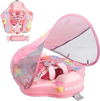 Mambobaby Float with Canopy Removable Baby Swimming Pool Float Non Inflatable Baby Safety Float Upgraded Tail Soft Skin-Friendly Material Swim Float for Toddler Infant 3-24 Months, Candy