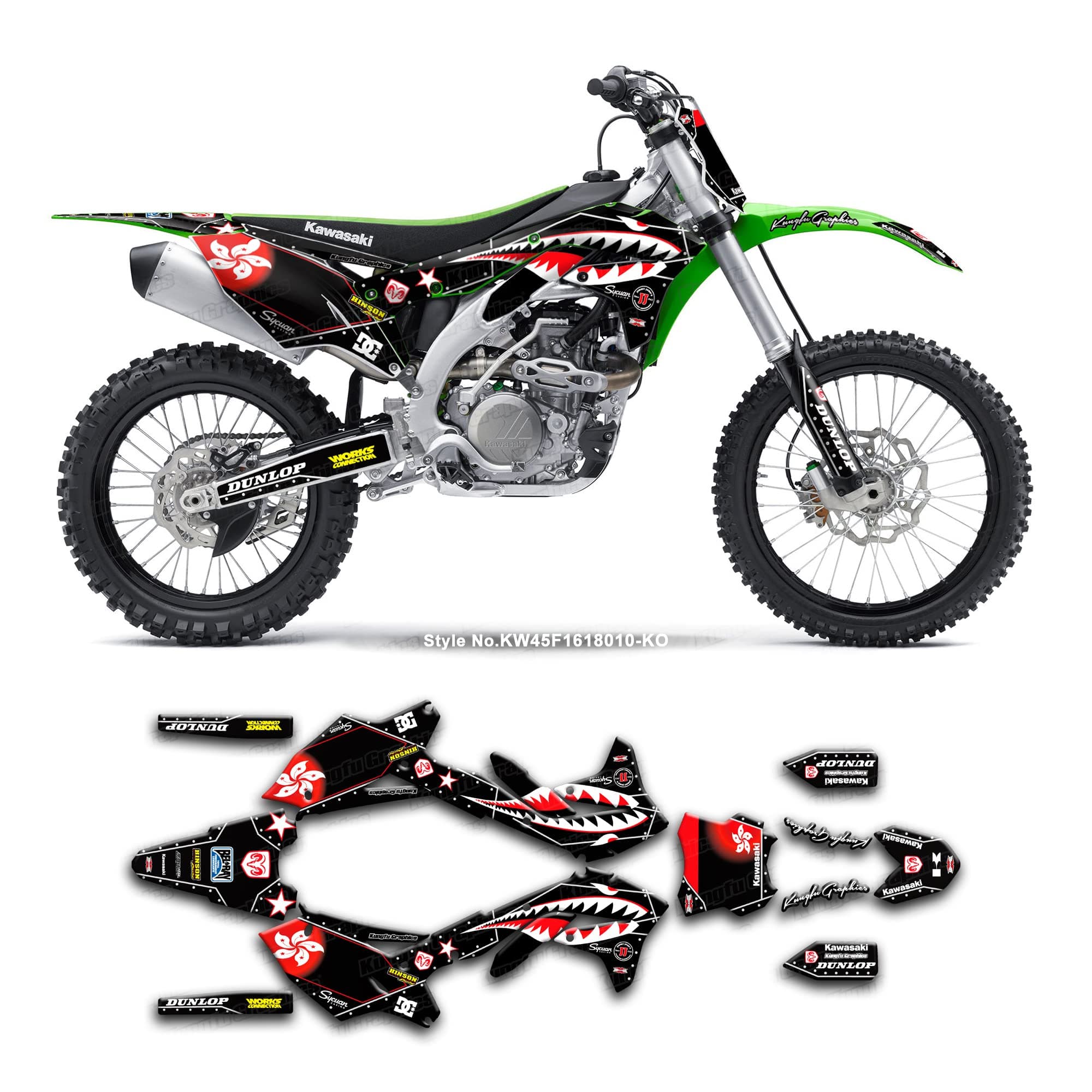 Kungfu Graphics Custom Decal Kit for KX450F KXF450 2016 2017 2018, KW45F1618010-KO