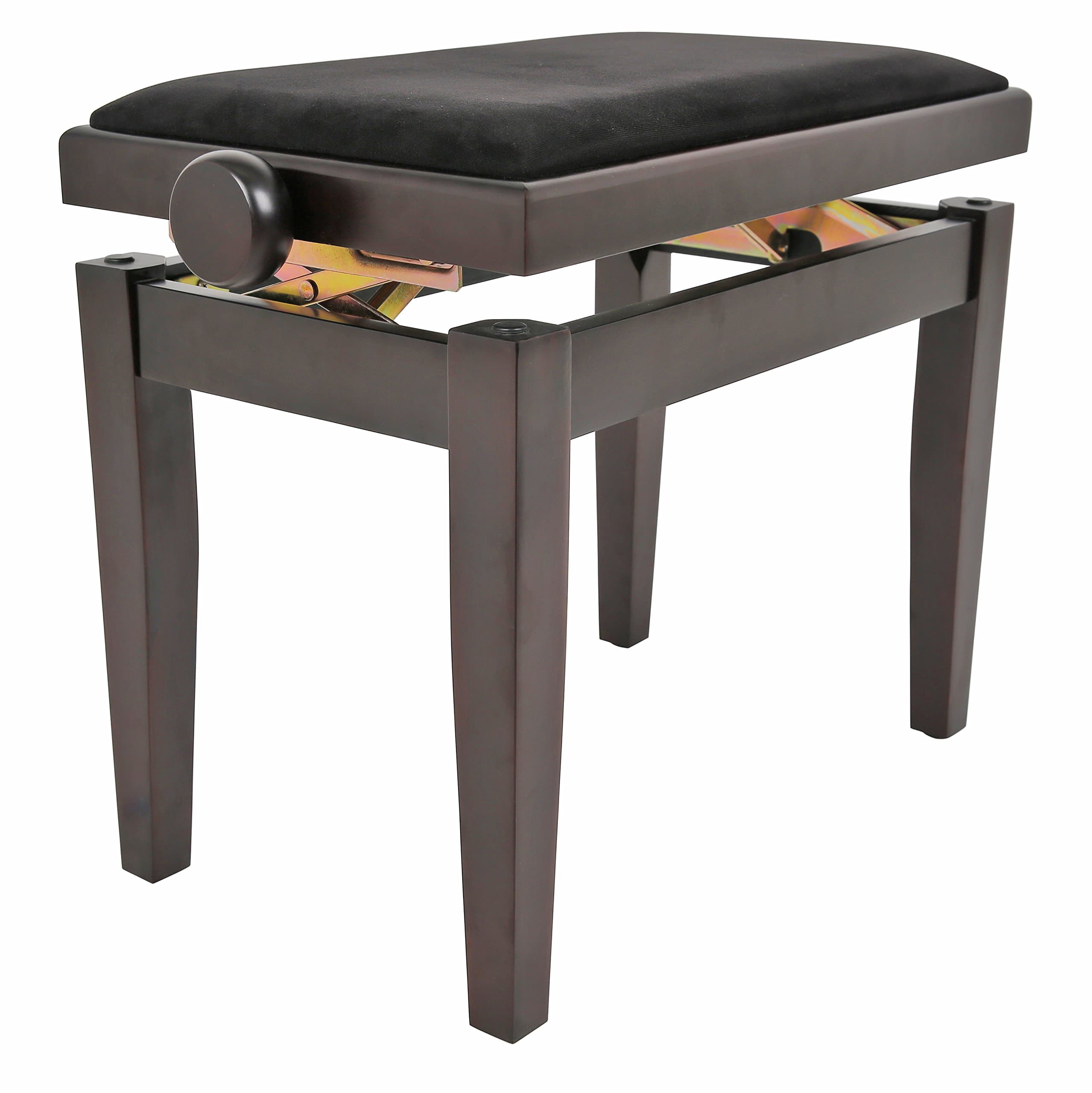 Piano Bench Elegance rosewood matte - Solid wood - height adjustable with scissor mechanism - black velour seat cover
