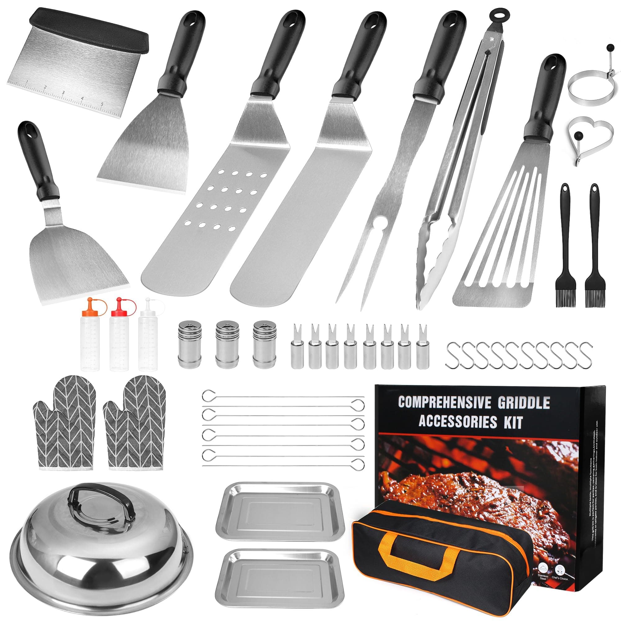 BBQ Utensil Set, Flat Top Griddle Accessories Kit, Stainless Steel Teppanyaki Grill Kit for Blackstone & Gas Grill, BBQ Gifts for Men (50PCS)