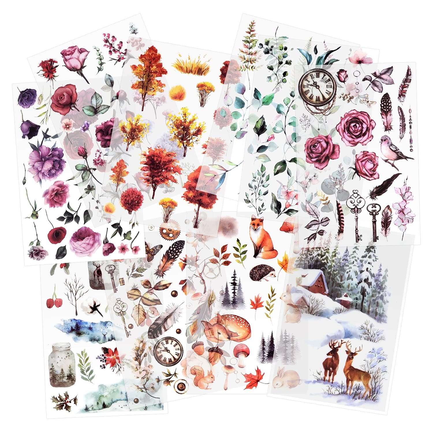 Mayplous 10 Sheets Rub On Transfer Sticker Scrapbook Stickers Flower Stickers Decoration Sticker Planner Stickers Plant Stickers for Scrapbooking Diary Album Journals DIY Arts and Crafts (Forest)