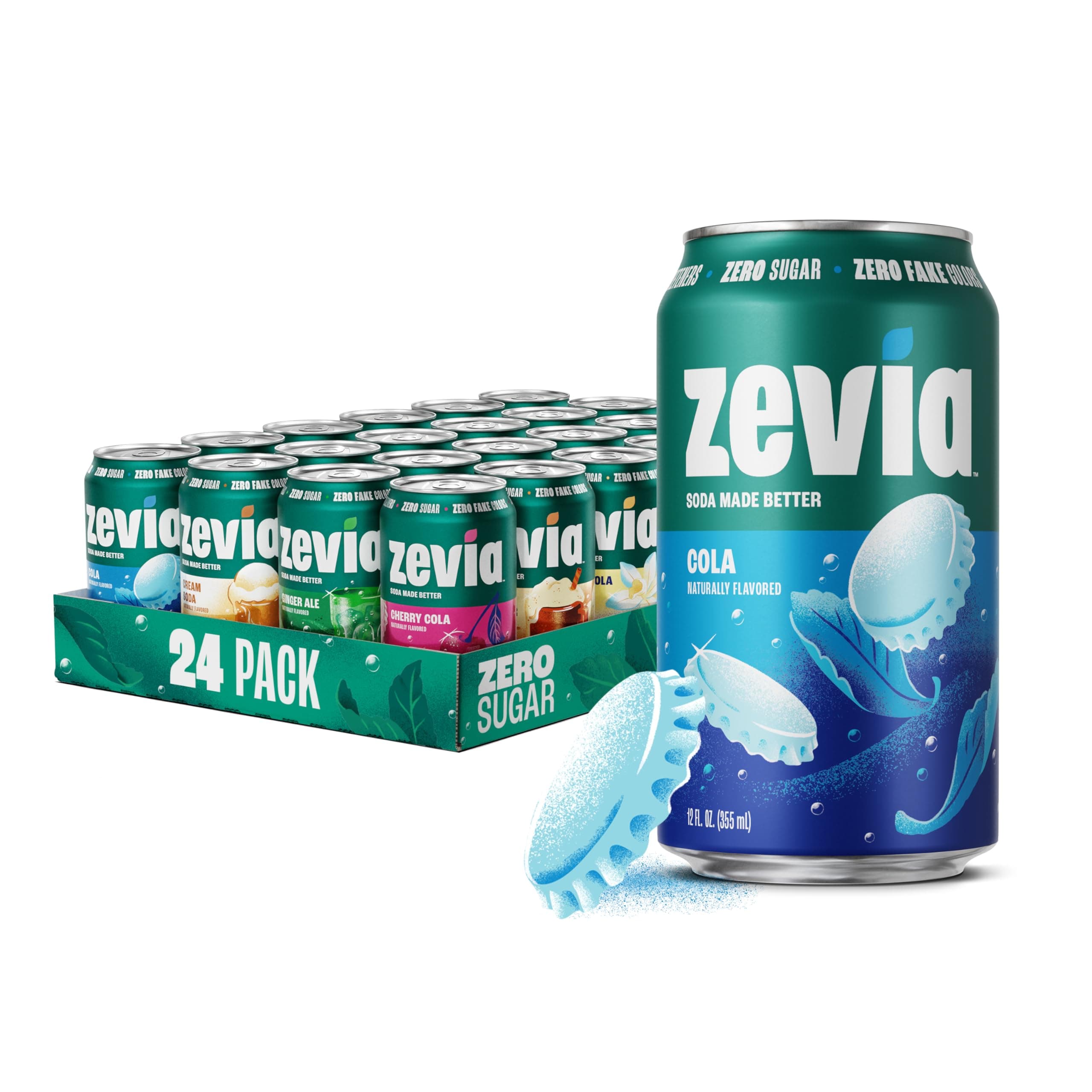 Zevia Zero Sugar Soda, Nostalgic Variety Pack, 12 oz Cans (24-Pack) – Naturally Sweetened, Non-GMO Project Verified, Gluten-Free, Vegan