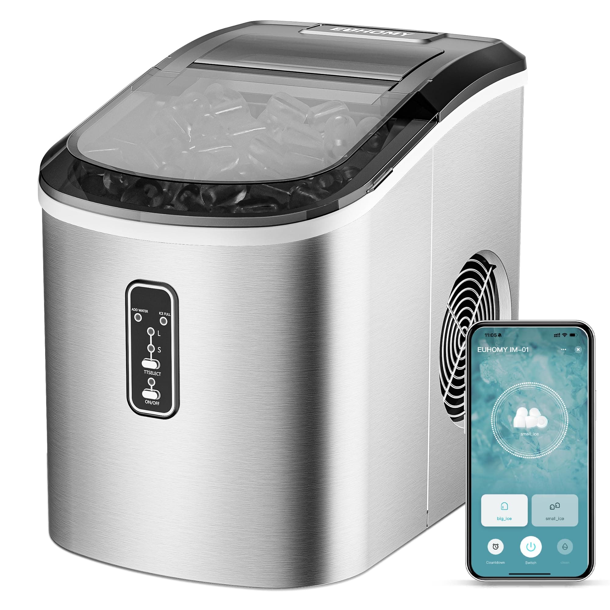 Smart Ice Makers Countertop -26lbs in 24 Hours, 9 Cubes Ready in 8Mins, Self-Cleaning Countertop Ice Maker, Portable Ice Maker with Ice Scoop and Basket, Perfect for Home/Kitchen/Office(Sliver
