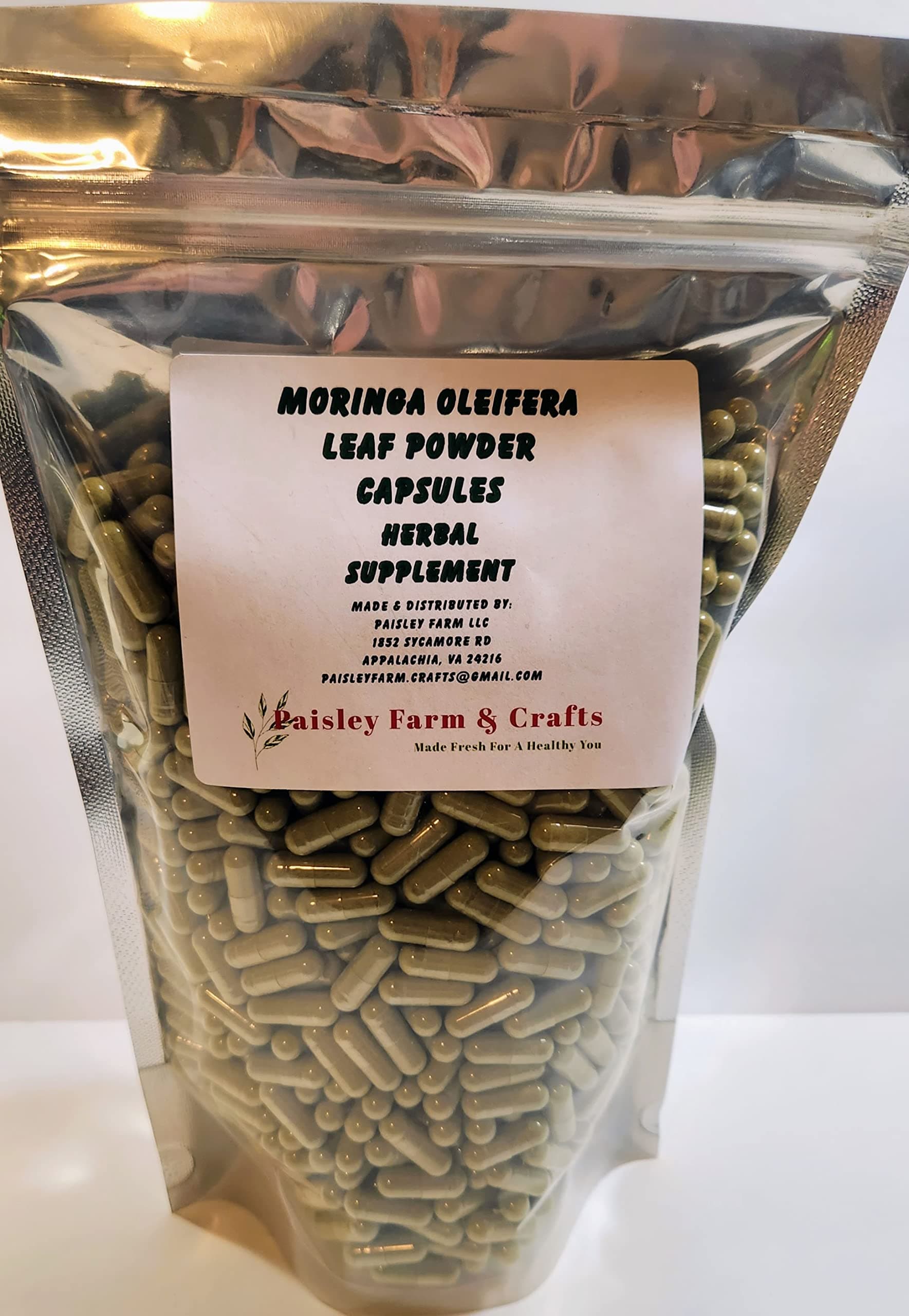 Moringa Oleifera Leaf Capsules Non GMO - Herbal Supplement - 100% Pure Leaf Powder! (1000) - Made Fresh ON Demand!