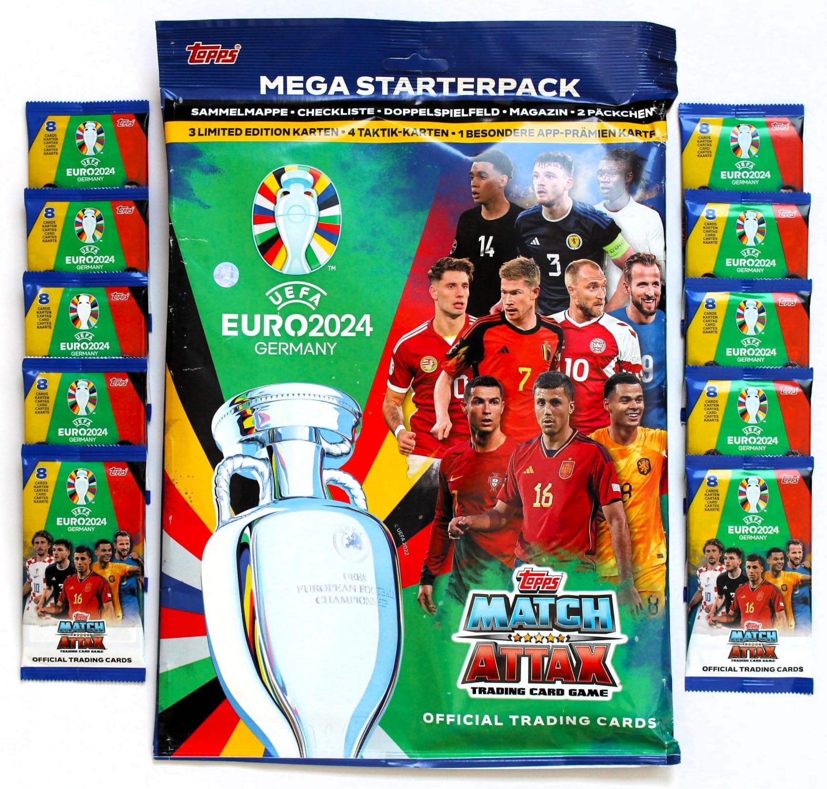 Match Attax Topps Euro 2024 Mega Starter Pack Including Limited Edition Ronaldo + Bellingham + 10 Boosters