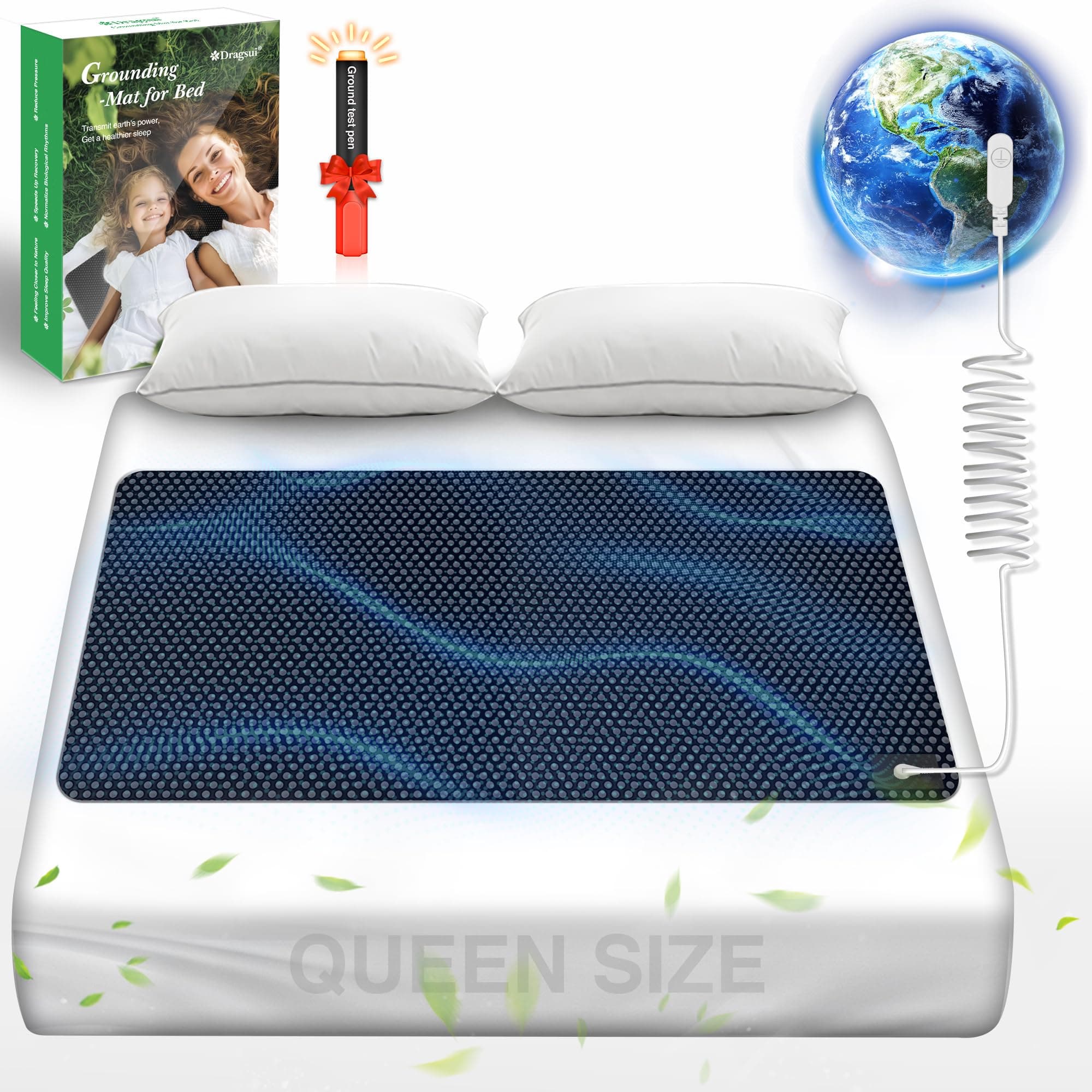 Grounding Mat for Bed, Grounding Pad for Sleep, Anti-Slip PU Leather Grounding Mattress with Grounding Cord, 27''×60‘’, Queen