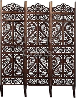Wooden Room Partition/Screen/Room Divider/Room Separator Traditional Handicrafts 6Ft (Dark Brown) (3 Panel with Stands)