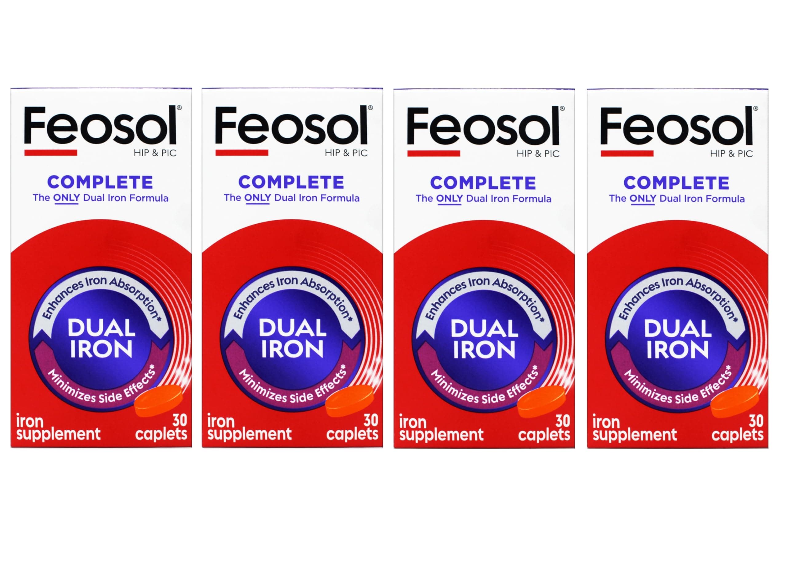 Feosol Bifera Iron Caplets Complete 30 ea (Pack of 4)