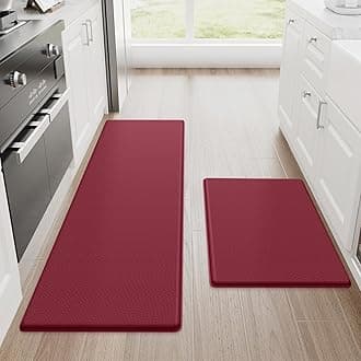 Kitchen Mats, 2PCS Kitchen Rugs, Cushioned Anti Fatigue Kitchen Mats for Floor, Non-Slip Standing Desk Mat, Waterproof Kitchen Rug Set for Kitchen, Floor, Office, 17.3"x30"+17.3"x47", Red