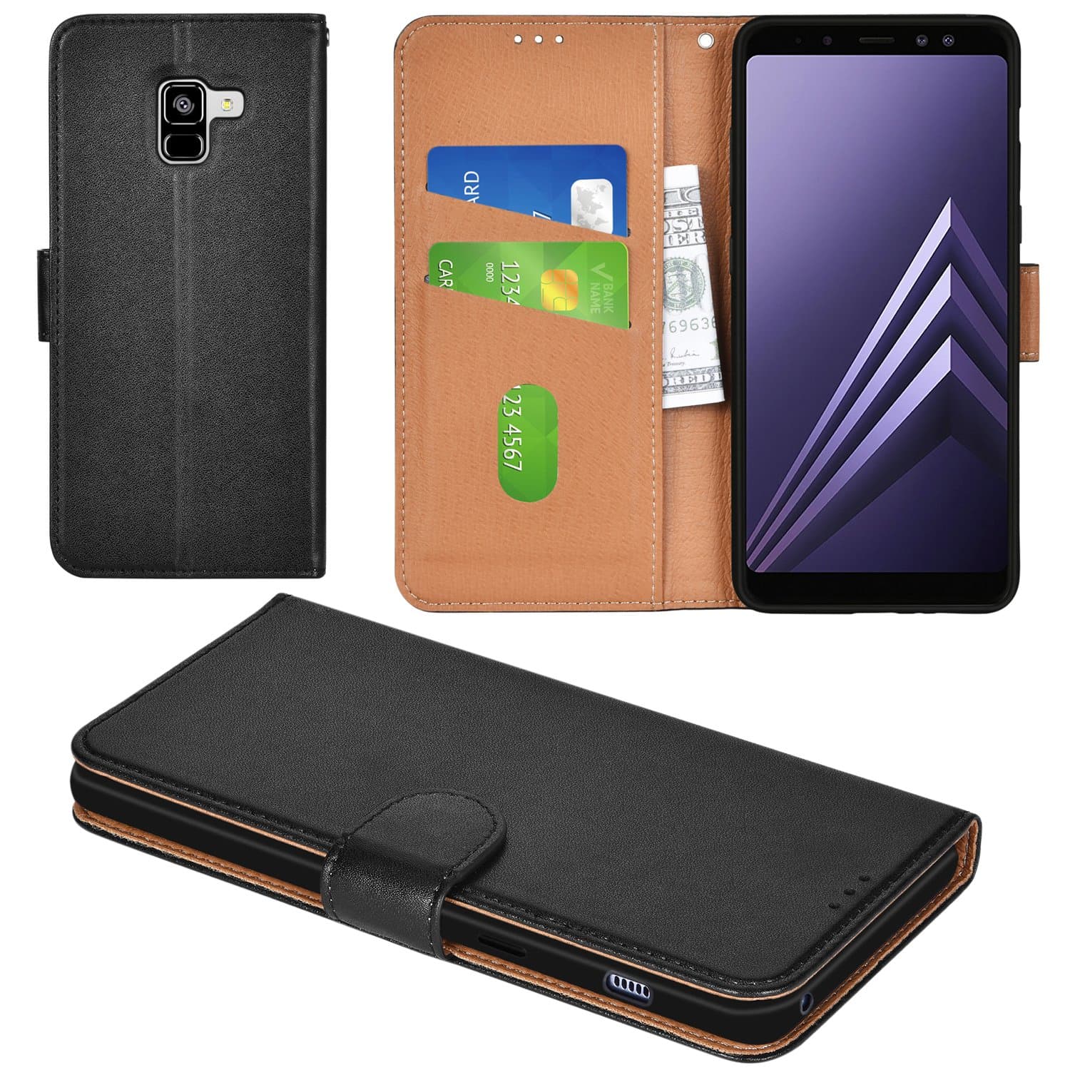 Aicoco Galaxy A8 Plus 2018 Case Flip Cover Leather Wallet Phone Case for Samsung Galaxy A8 Plus 2018 - Black