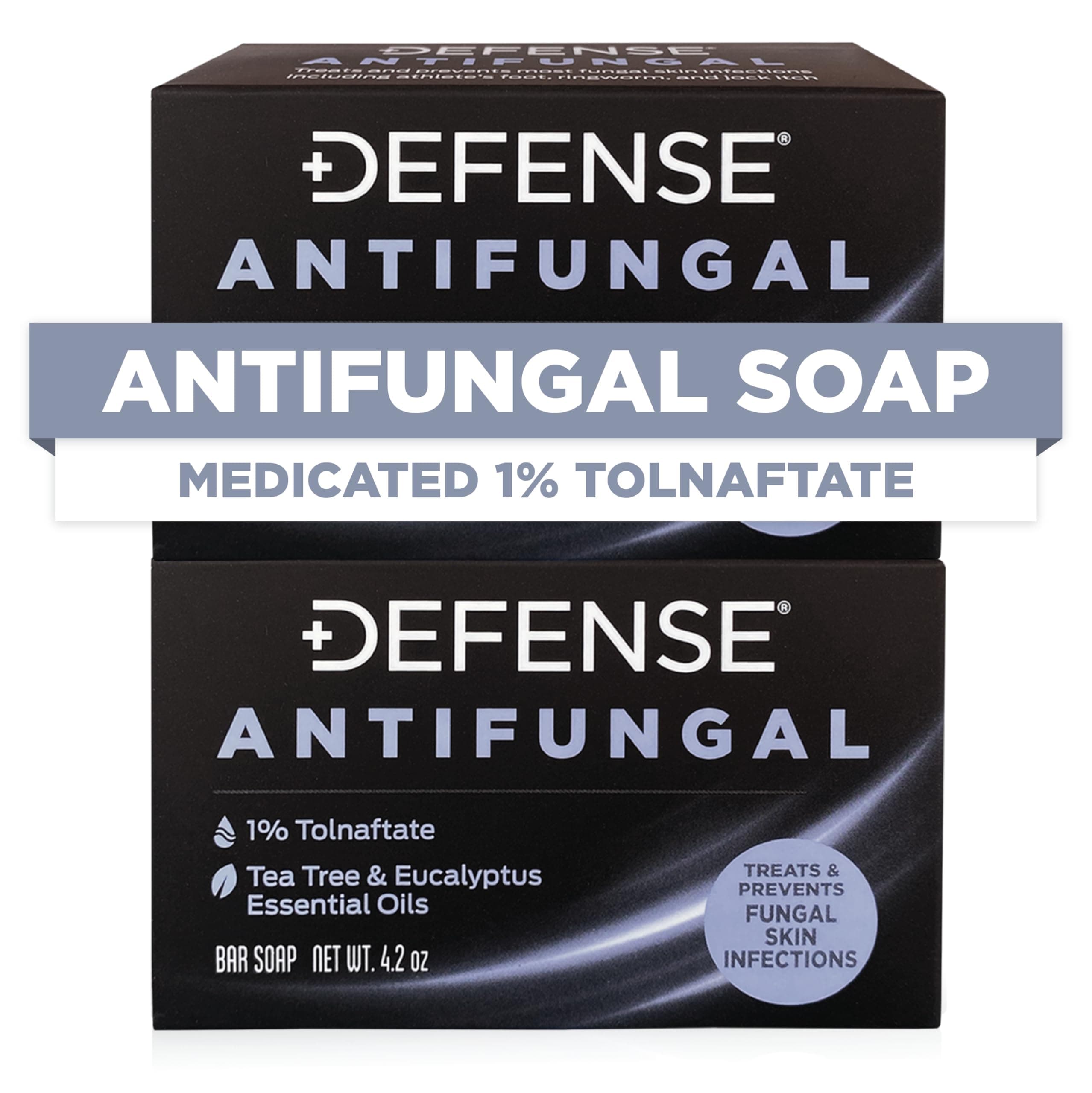 Defense Antifungal Bar Soap 2-Pack | Jock Itch, Ringworm, Athlete's Foot, Skin Fungus | Medicated Anti Fungal Treatment (Two Bars, No Case)