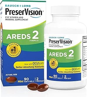 AREDS 2 Eye Vitamins, #1 Eye Doctor Recommended Brand, Lutein and Zeaxanthin Supplement with Vitamin C, Vitamin E, Zinc, and Copper, 90 Softgels (Minigels)
