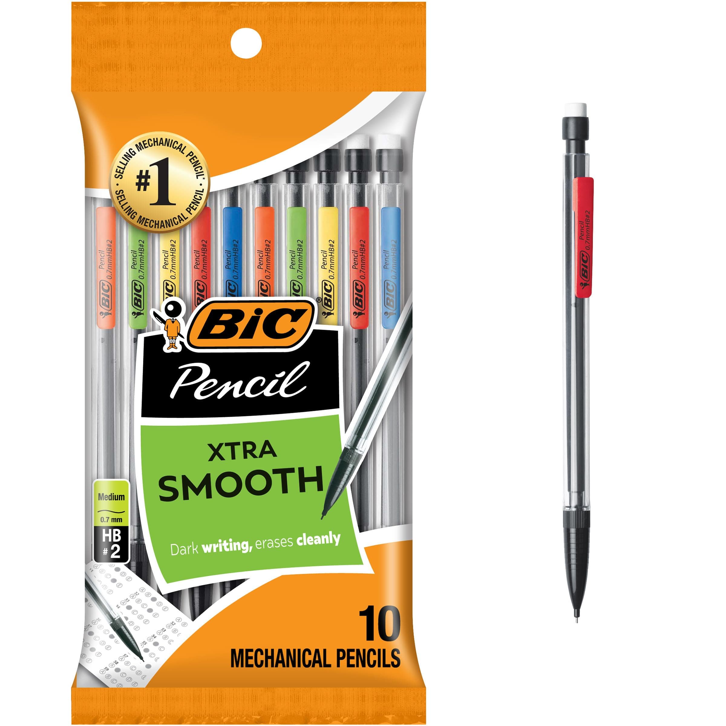 BIC Xtra-Smooth Mechanical Pencils with Erasers, Medium Point (0.7mm), 10-Count Pack, Bulk Mechanical Pencils for School or Office Supplies