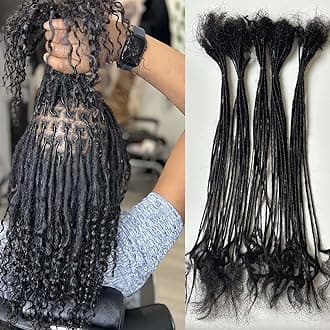 0.1cm Thickness 16 inch 50 Strands Curly Tips Interlocked sister Locs 100% Real Human Hair Micro loc Extensions Permanent Dreadlock Extensions Natural Looking Locs