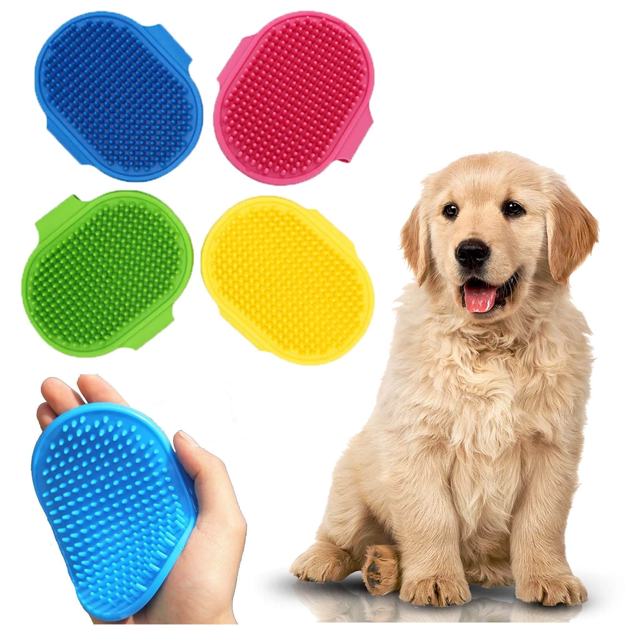 SystemsElevenDog Bath Brush - Pet Grooming - Massage Removal Glove - Adjustable Ring Handle