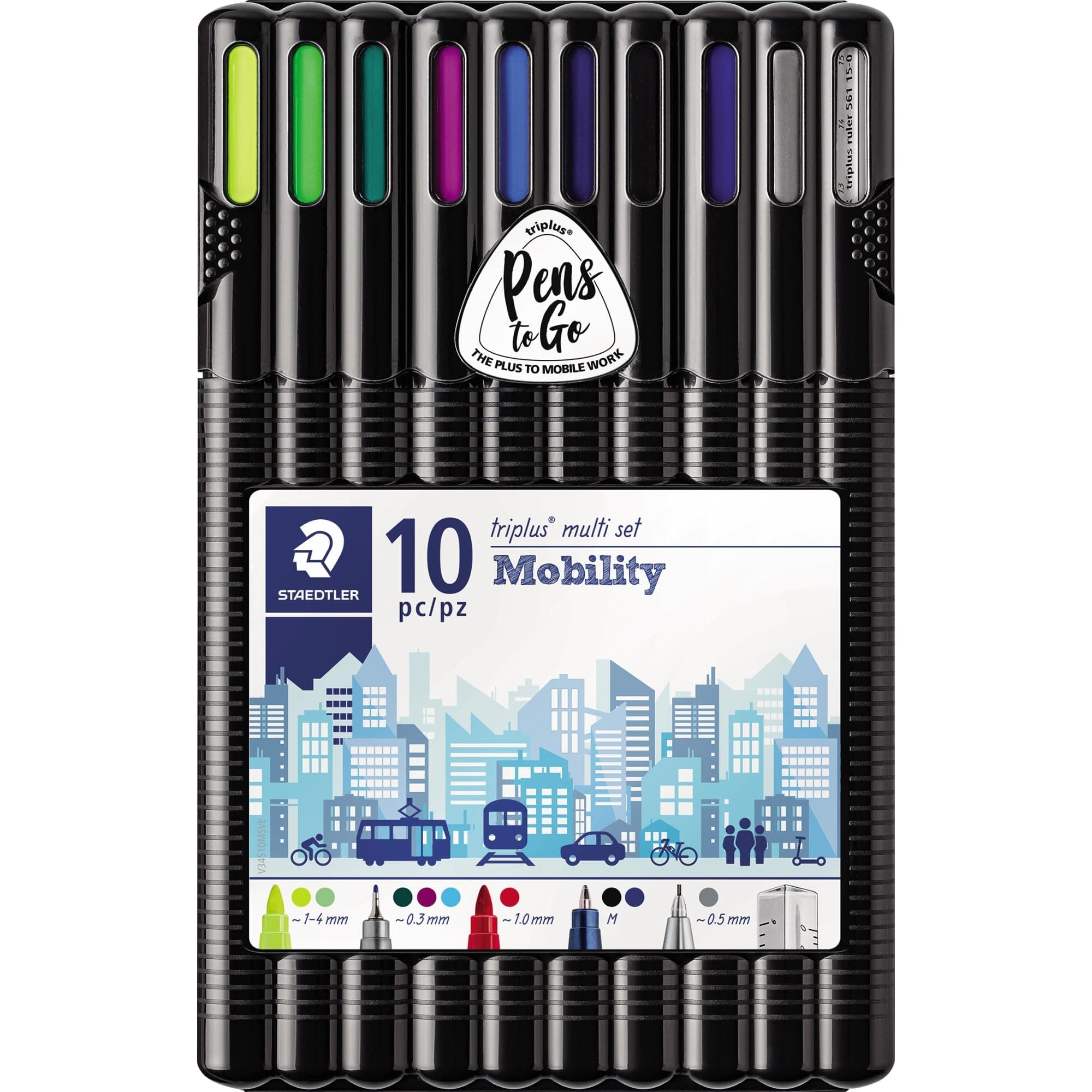 34 SB10MS triplus mobility set, desktop box of 10 pieces for on-the-go working, Yellow,Blue,Green,Violet,Red,Black