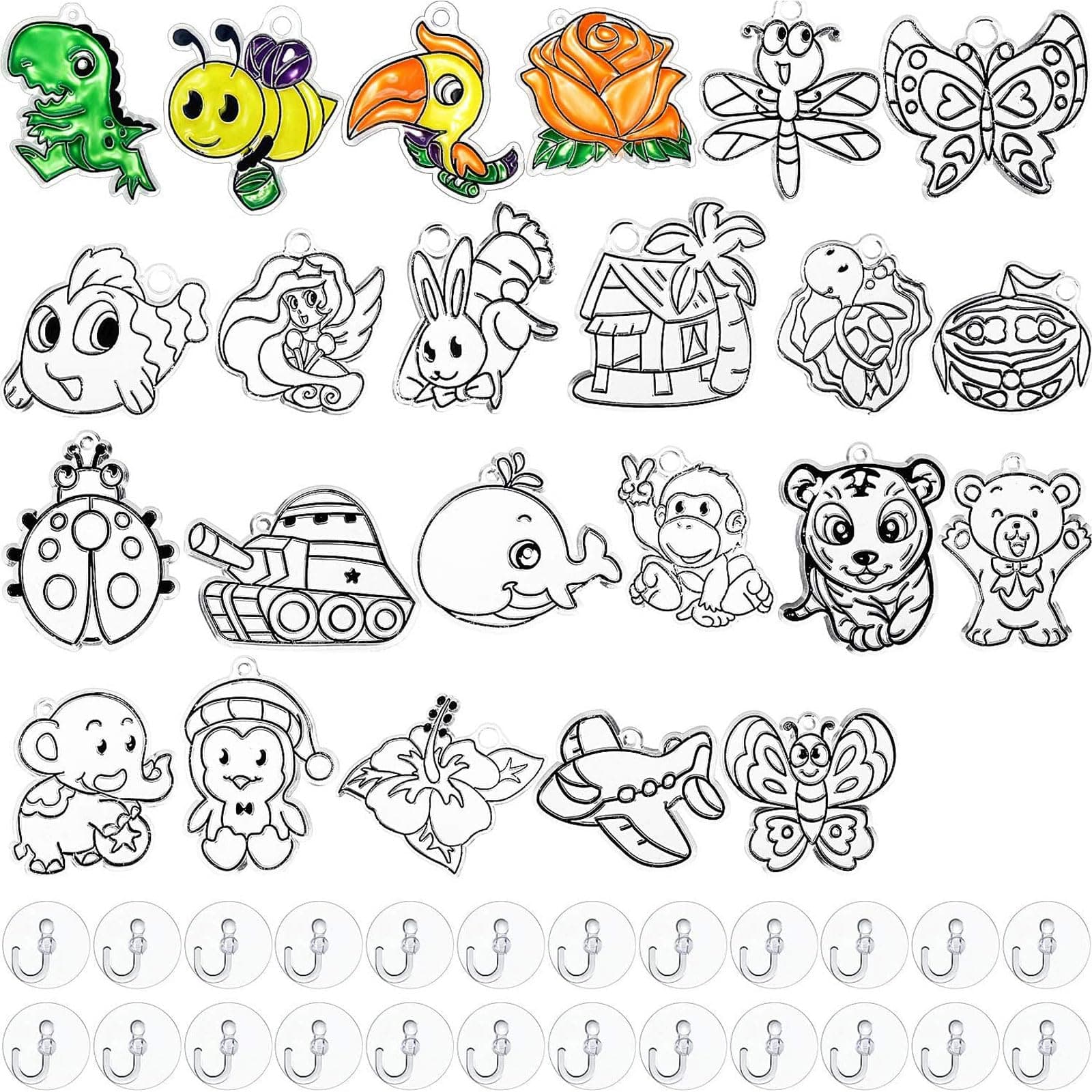 WILLBOND 24 Pieces Sun Catchers Craft Assorted Sun Catcher Kits for Art Window SunCatchers with 24 Pieces Suction Cups for Painting Crafts Christmas Home Decor Supplies