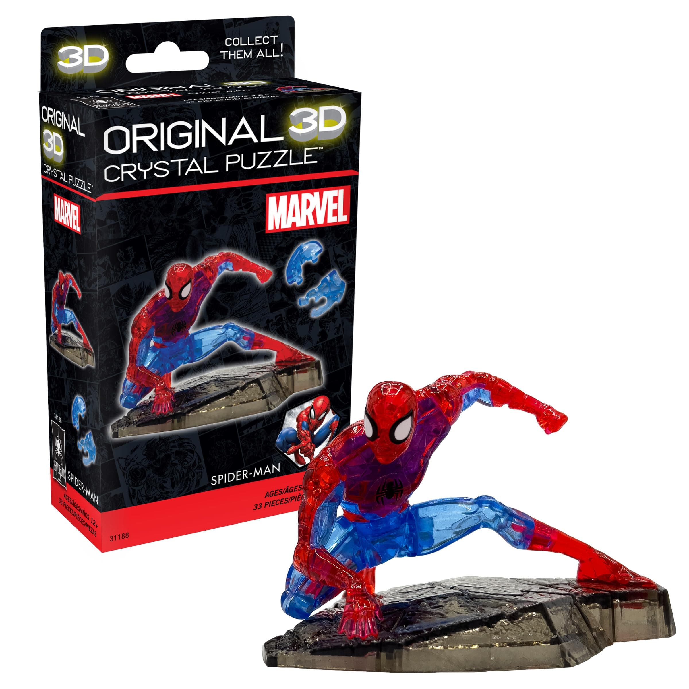 Marvel Spider-Man Super Hero Original 3D Crystal Puzzle, Perfect for Puzzlers Ages 12 and Up, Challenging to Complete and Beautiful to Display, Collect Them All