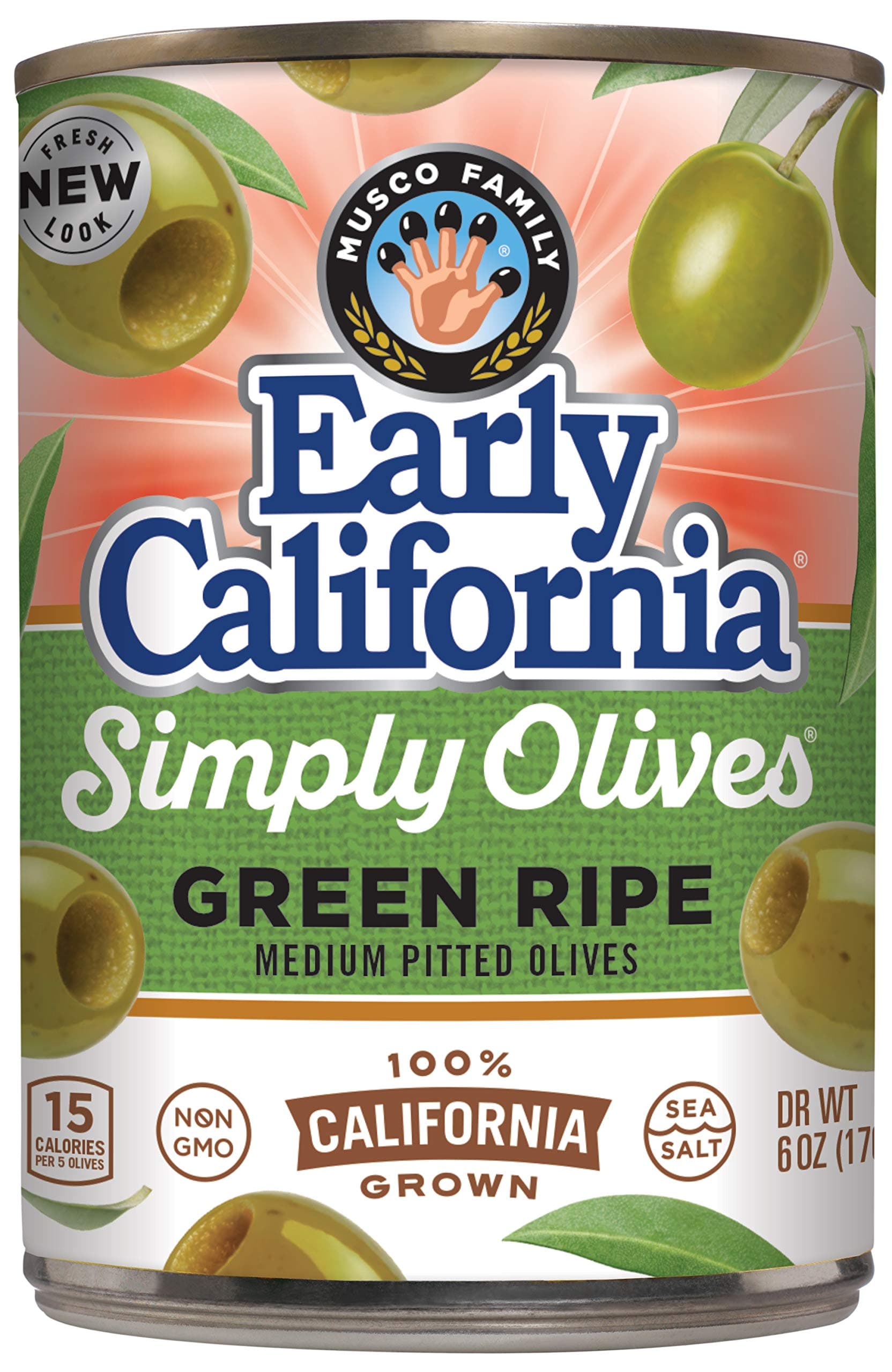 Early California Simply Olives Green Ripe Pitted Olives, Pack of 12, 6 oz Cans