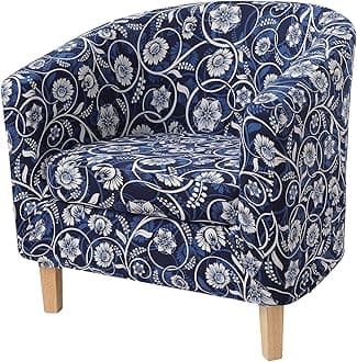 hyha 2 Pieces Printed Tub Chair Slipover with Cushion Cover, Removable Stretch Club Chair Cover for IKEA Tullsta, Armchair Cover Furniture Protector for Living Room,Blue