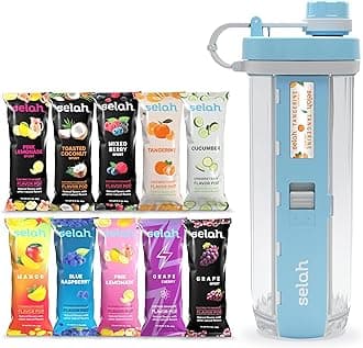 Selah Flavored Water Bottle - 20oz Water Bottle With Flavor Pods Included - Energy Drink Pods, Flavor Cartridges, Water Enhancer, and Sports Drink Pods (Blue, 10 New Flavor Pods)