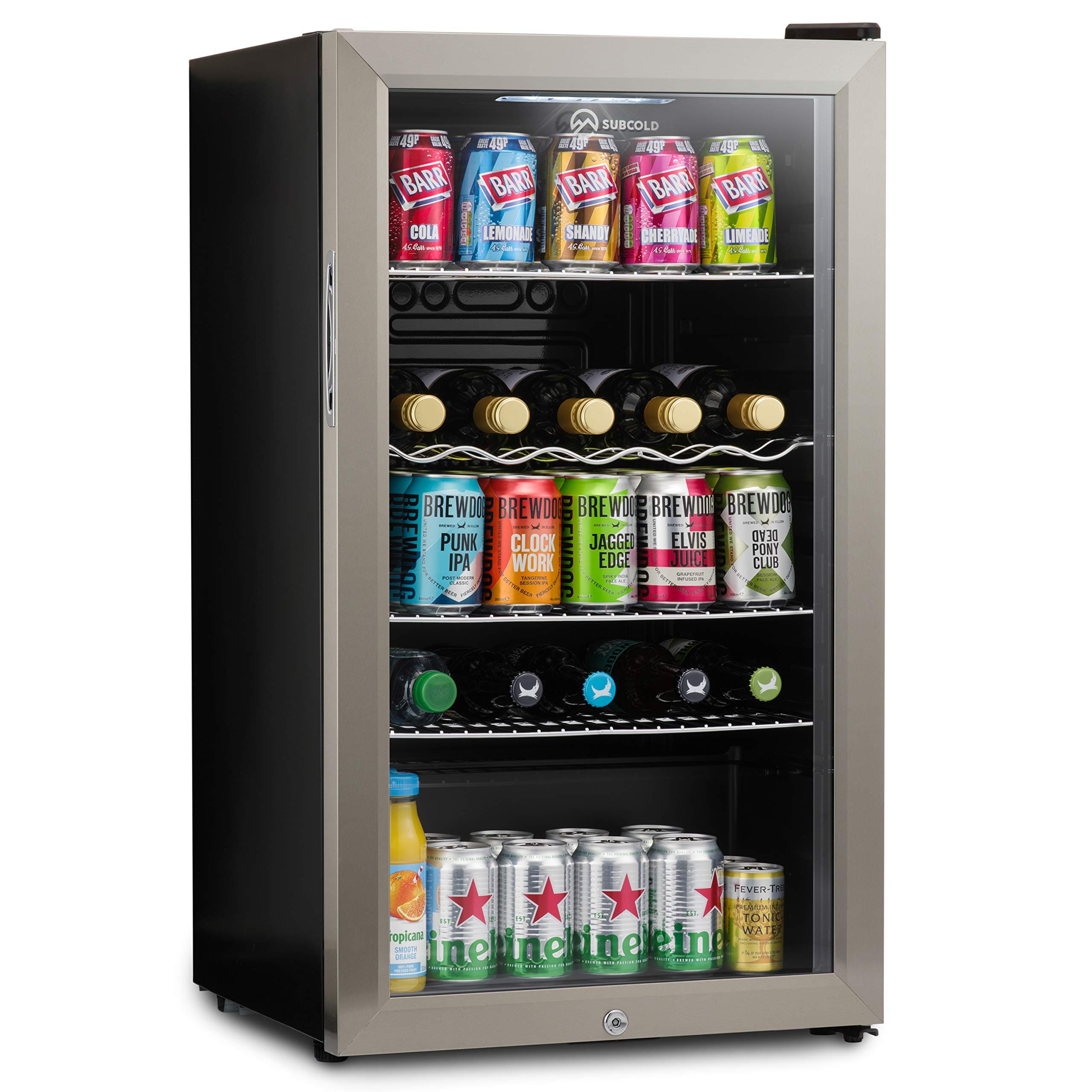 Super85 LED - Under-Counter Fridge | 85L Beer, Wine & Drinks Fridge | LED Light + Lock and Key | Energy Efficient (Stainless Steel, 85L)