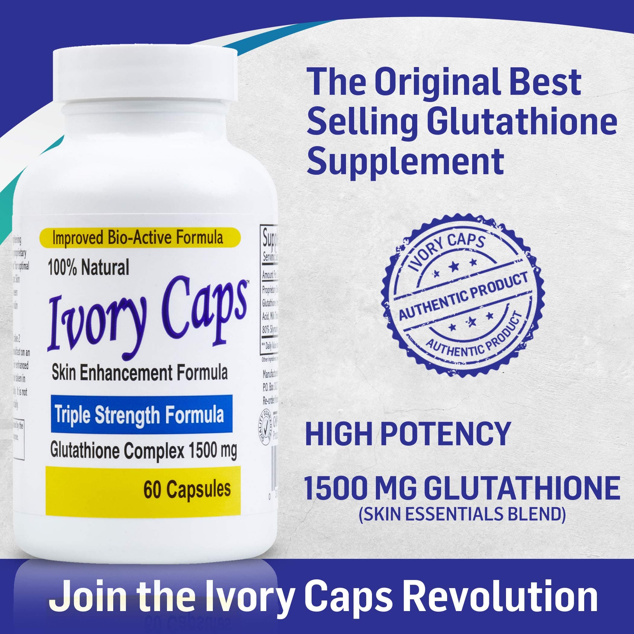 Ivory Caps 4 Pack **BEST VALUE**- Maximum Potency Glutathione 1500"Skin Whitening" Complex