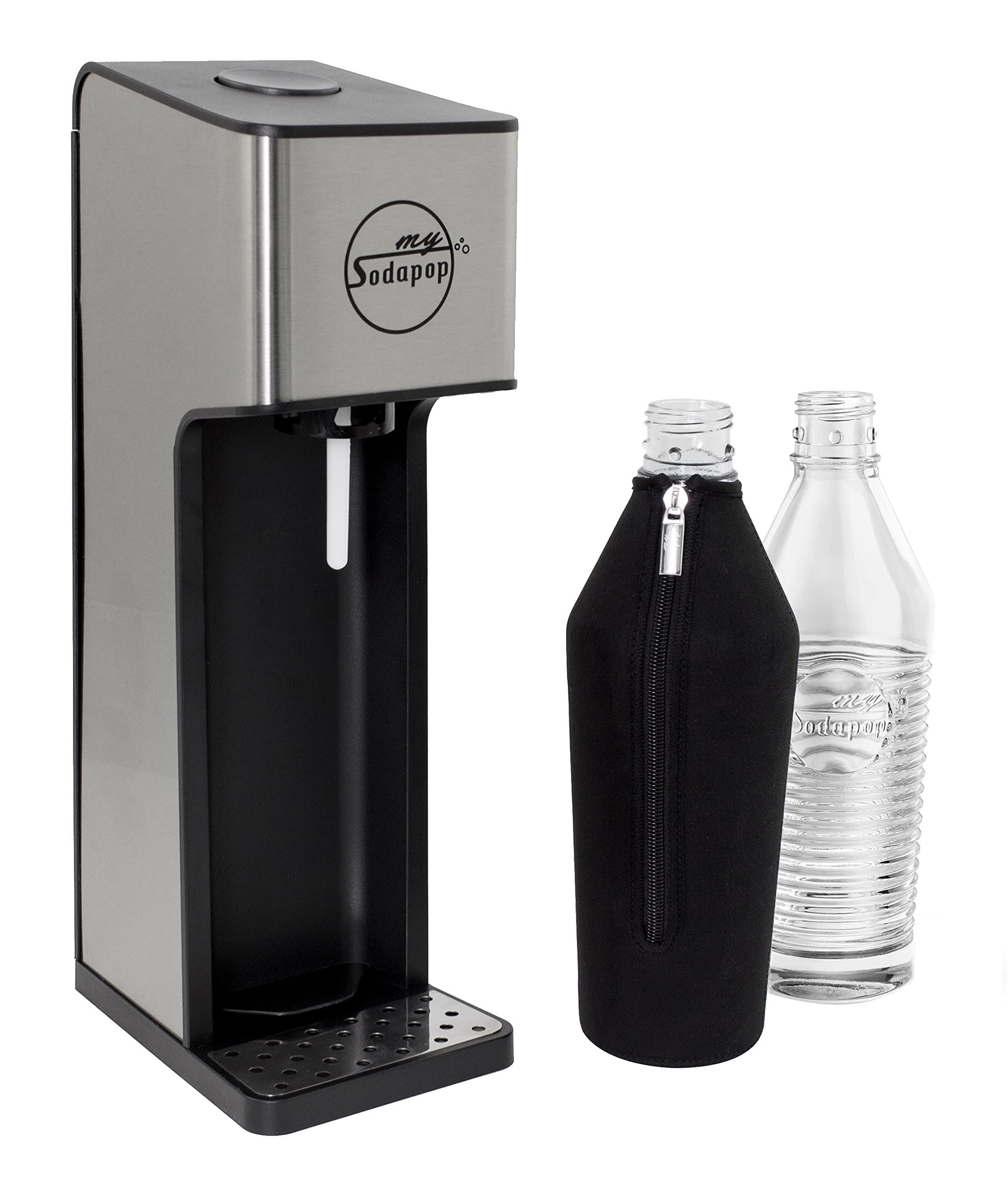 Mysodapop Sharon Drink Maker – Set with 2 Glasfaschen Black Case CO2 Cylinder 60 L and 3 Flavour for Samples Stainless Steel/Anthracite [Energy Class A+]