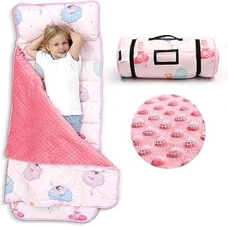 AcrabrosToddler Nap Mat with Pillow and Blanket-53 x 21 x1.5 Inches,Extra Large,Rolled Napping Mats for Toddlers Boys Girls,Kids Sleeping Bag for Daycare, Preschool,Travel,Camping, Ballet