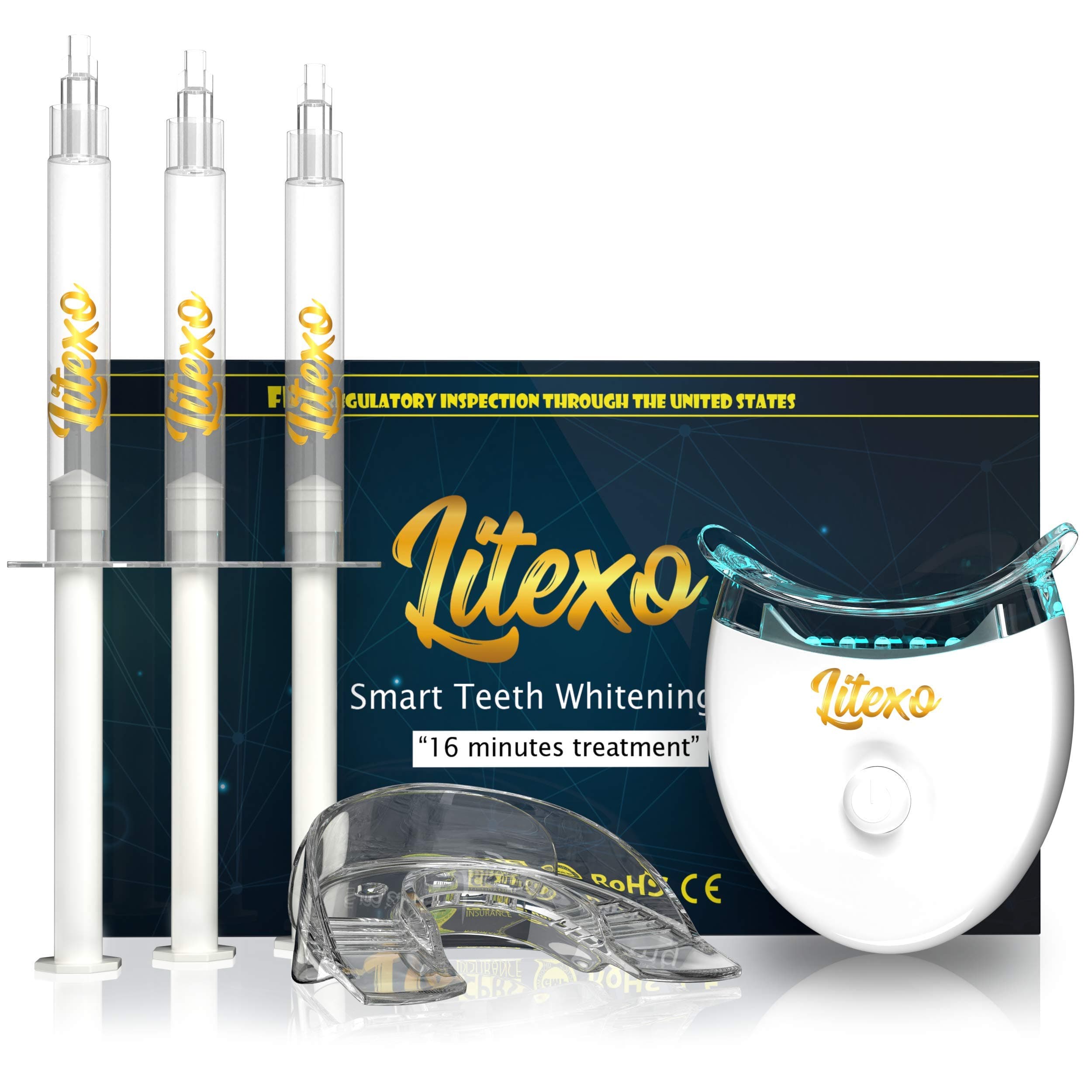 Home Teeth Whitening Kit with LED Light For Sensitive Teeth - 35% Carbamide Peroxide - (3-Pack) 3ml Gel Syringes