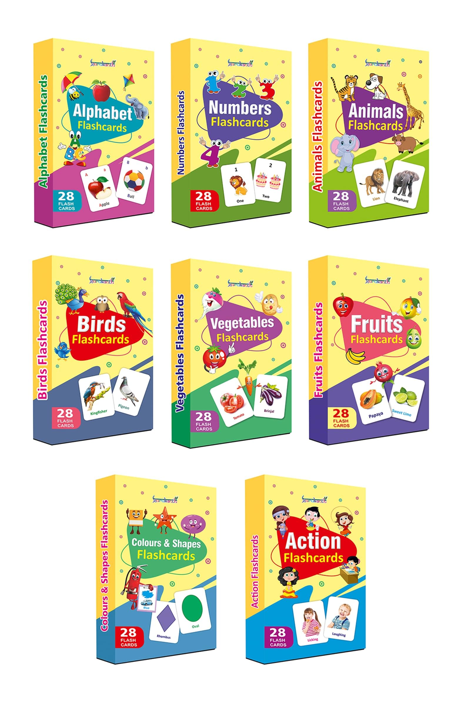 Gurukanth® Premium 8-in-1 Brain Boosting Non-Tearable Flash Cards for Kids | 224 Laminated Cards | 1+ Years | Early Learning Montessori Education Toy for Toddlers | Waterproof | Return Gift