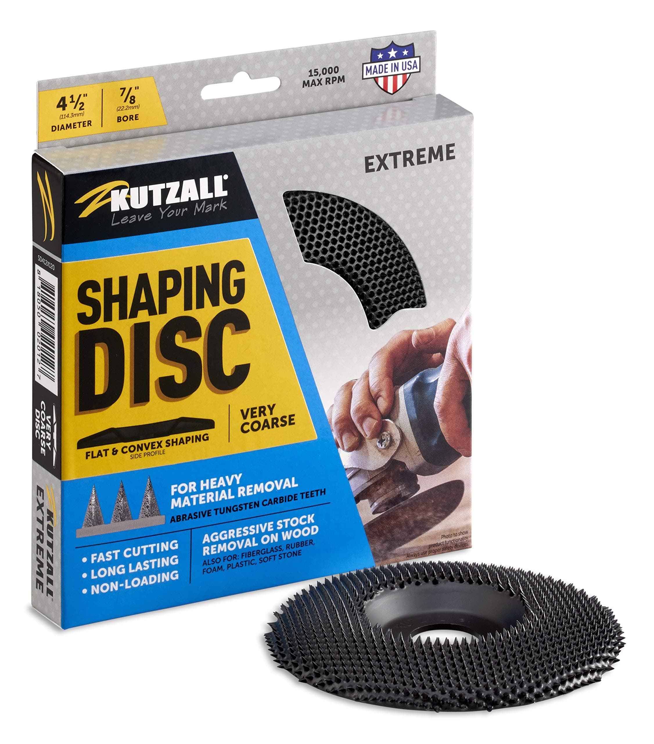 Extreme Shaping Disc - Very Coarse, 4-1⁄2" (114.3mm) Dia. X 7⁄8" (22.2mm) Bore - Woodworking Angle Grinder Attachment for DeWalt, Bosch, Milwaukee. Abrasive Tungsten Carbide, SD412X120