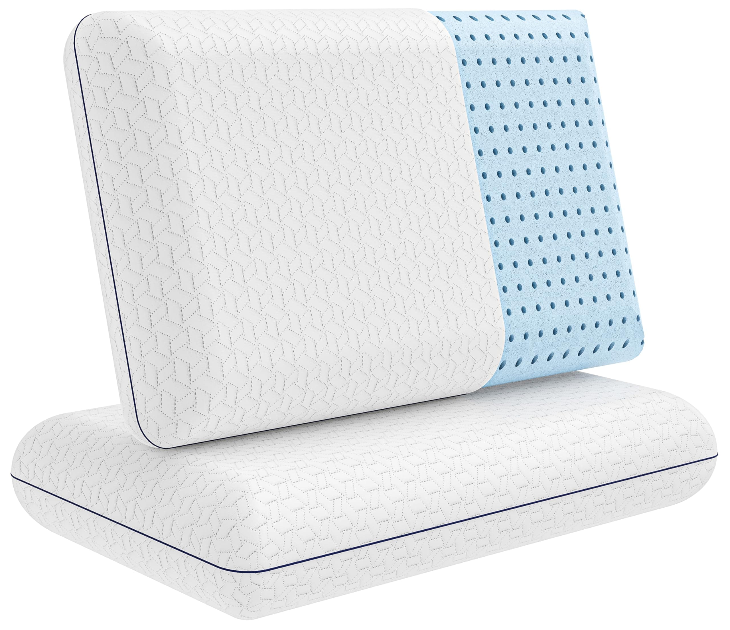 Vaverto Gel Memory Foam Pillow 2 Pack - Standard Size - Ventilated, Bed Pillows with Viscose Made from Bamboo Pillow Cover,Cooling, Bed Pillows