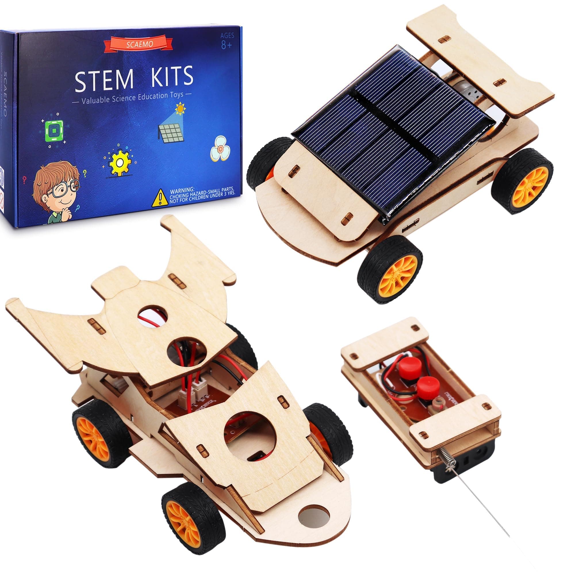 STEM Kit,Solar Motor Building Science Model Remote Control Cars Experiment Projects,Electric Wooden 3D Puzzles Electronic for Kids,DIY STEM Toys for Boys and Girls (2 Set)