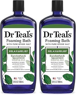 Dr Teal's Foaming Bath with Pure Epsom Salt, Relax & Relief with Eucalyptus & Spearmint, 34 fl oz (Pack of 2)