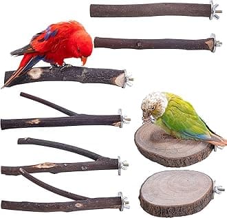 xiangxiang 8 PCS Natural Wood Bird Perch Stand-Wooden Parrot Perch Stand-Perch Platform Cage Accessories for Parrotlets Budgies Cockatiels Parakeets Lovebirds